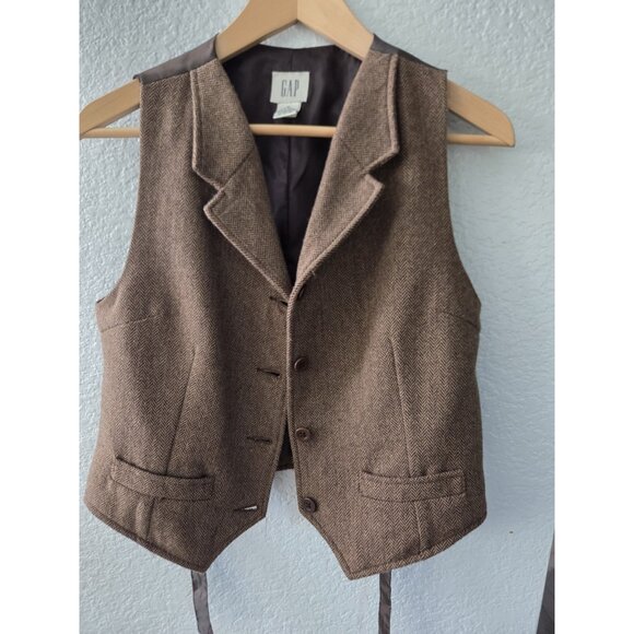 Gap Brown Chevron Pattern Wool Blend Vest Sz Medium. Y2K. EUC - Picture 1 of 6